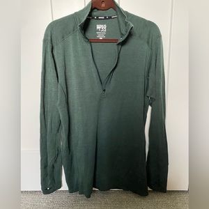 100% MERINO WOOL ISOLATION MEN'S 1/4 ZIP MIDWEIGHT Size Large Forrest Green